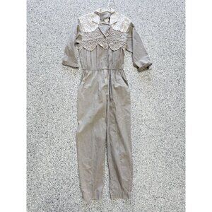Rare Vintage Beige Lims Crocheted Floral Overlay Jumpsuit Women’s Size Small
